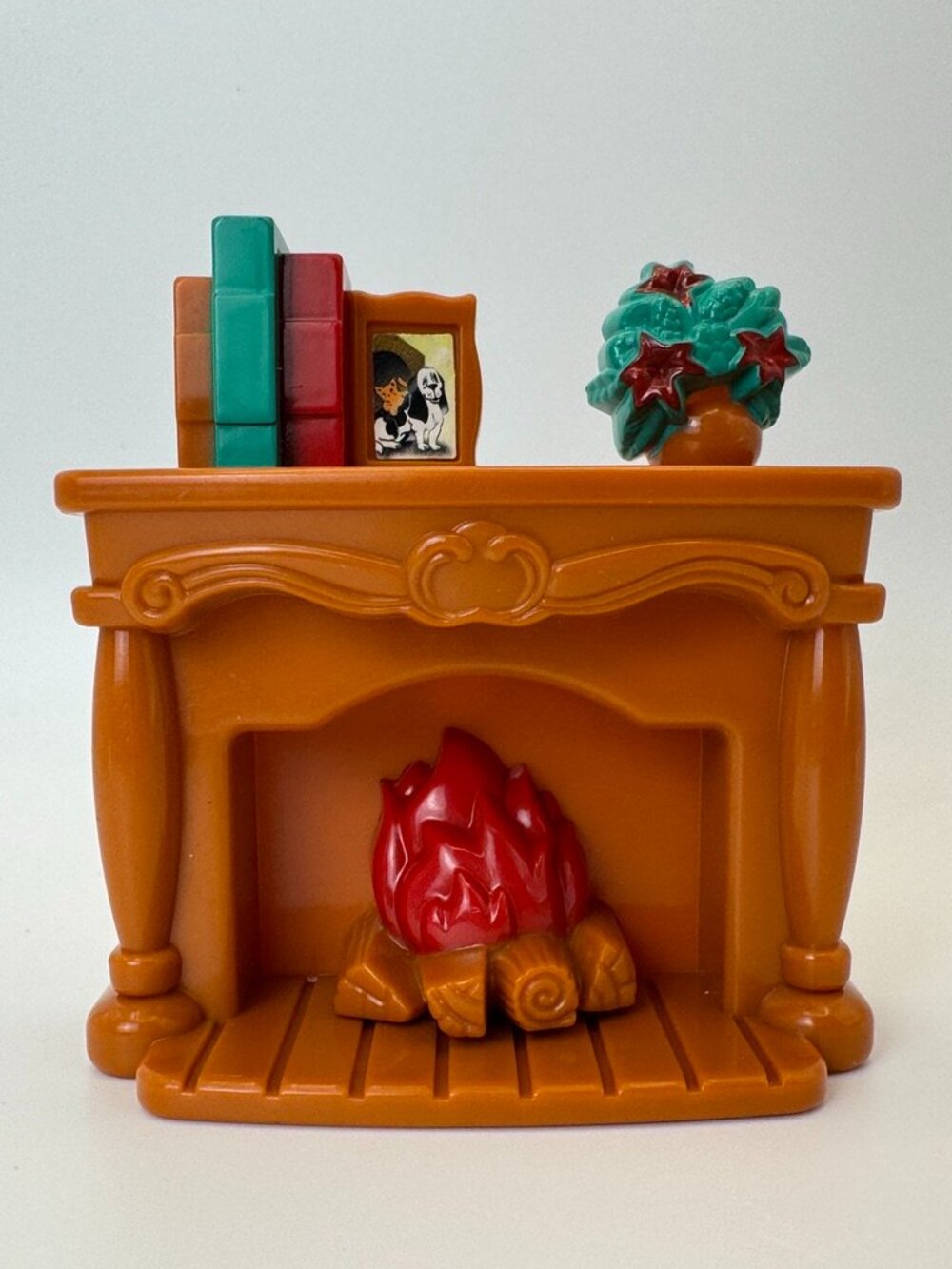 Redbox Dollhouse Furniture Brown FIREPLACE Books Plant